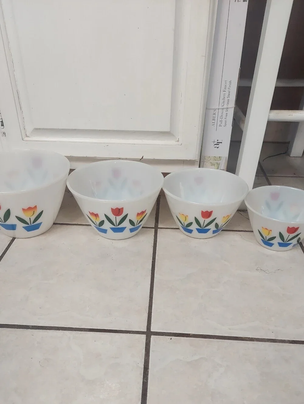 Fire King Tulip Mixing Bowls.